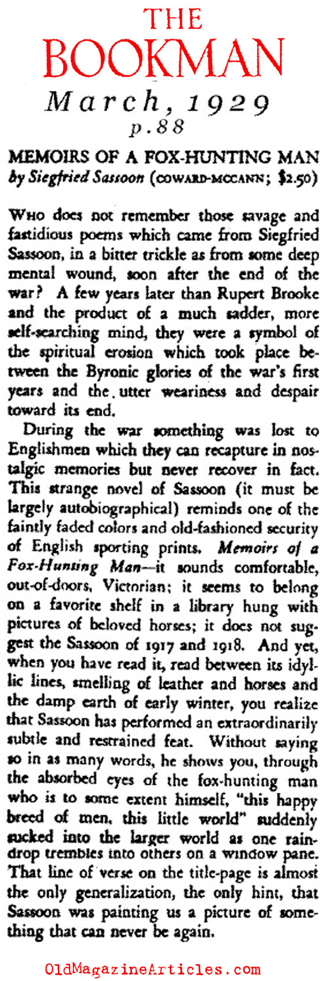 <i>Memoirs of a Fox-Hunting Man</i> (The Bookman, 1929)