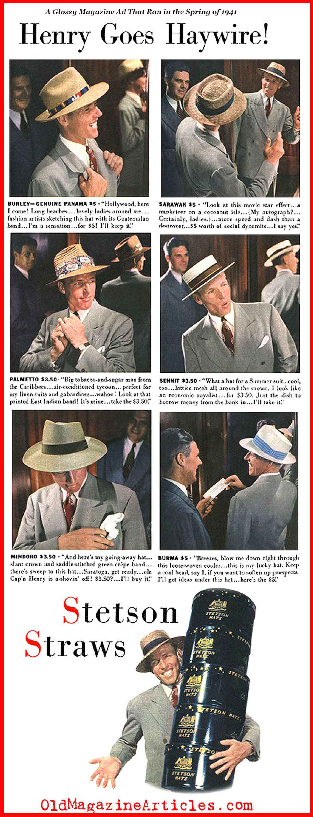 Men's Straw Hats from the Early Forties (From a 1941 Magazine Ad)