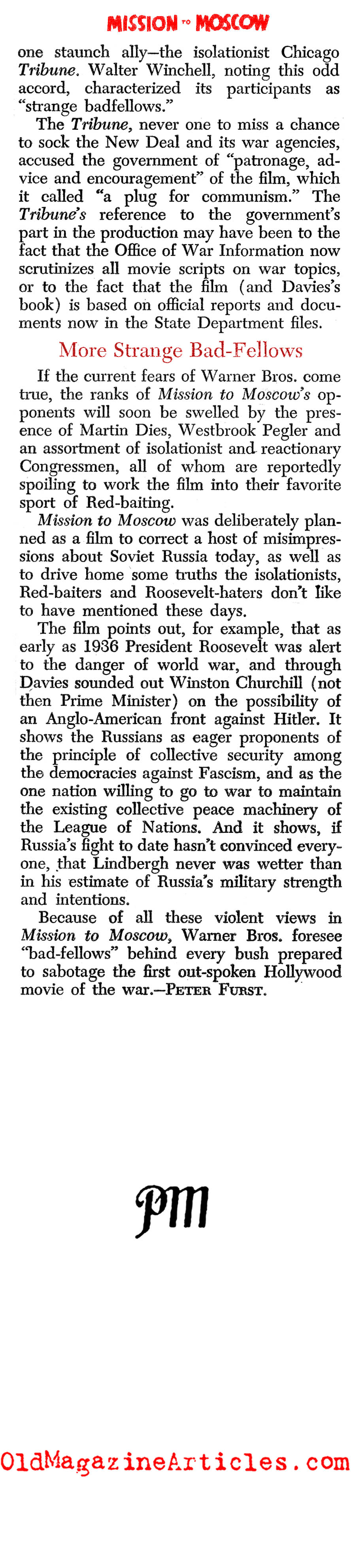 <I>Mission to Moscow</i> (PM Tabloid, 1943)