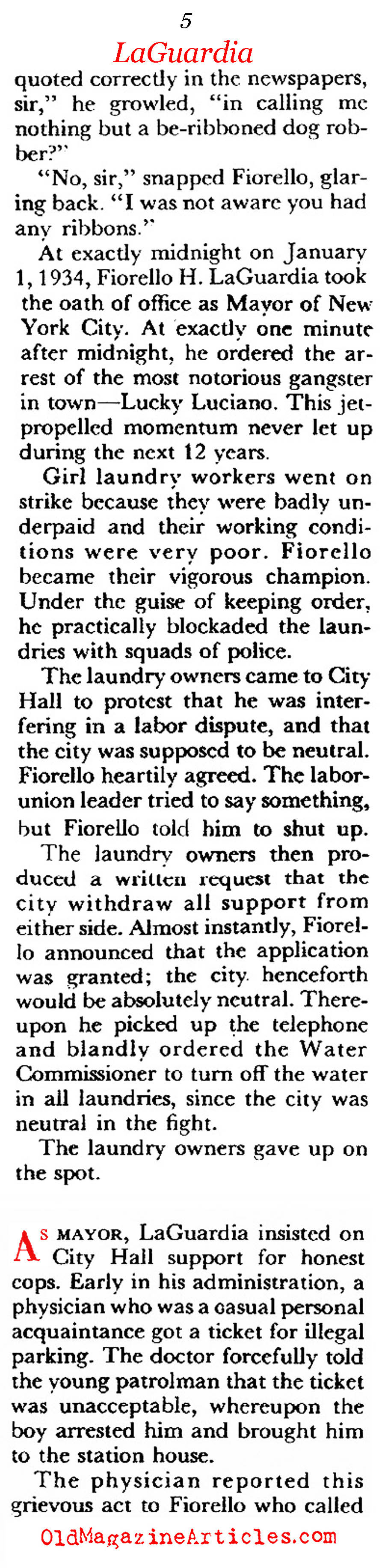 Mayor Fiorello LaGuardia (Coronet Magazine, 1956)