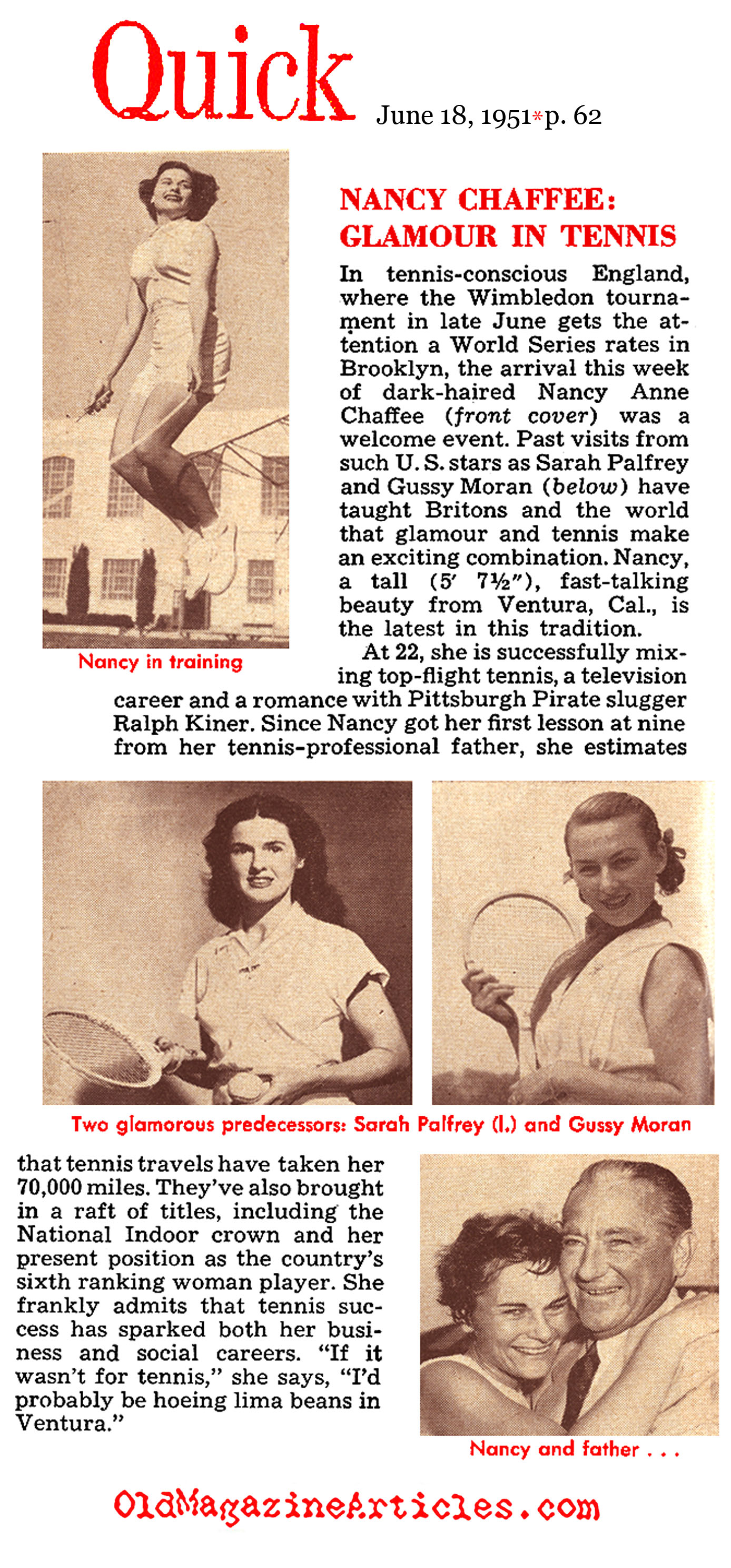 Where Glamour and Tennis Met: Nancy Chaffee (Quick Magazine, 1951)