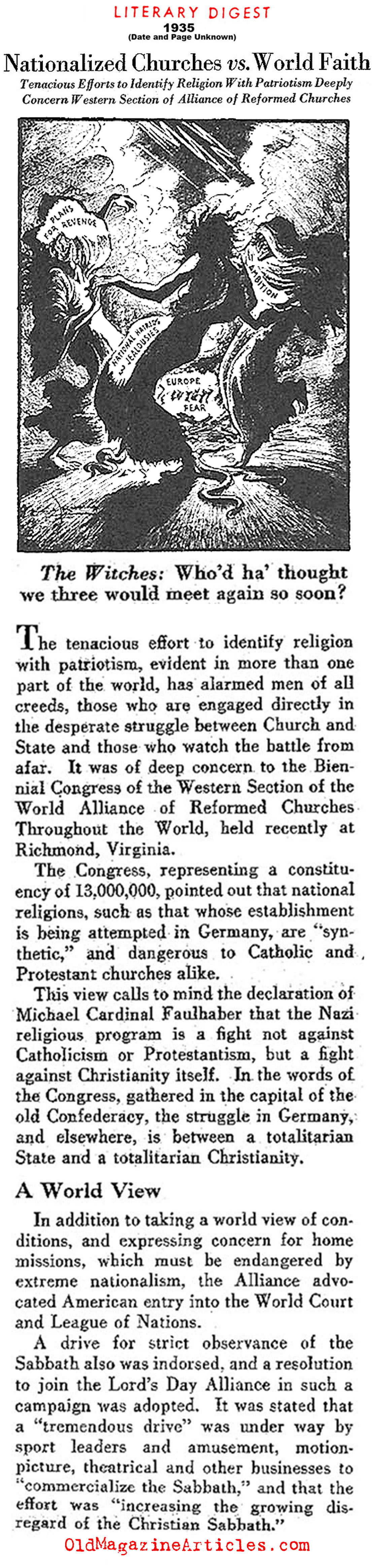 The Era of Nationalized Religions (The Literary Digest, 1935)