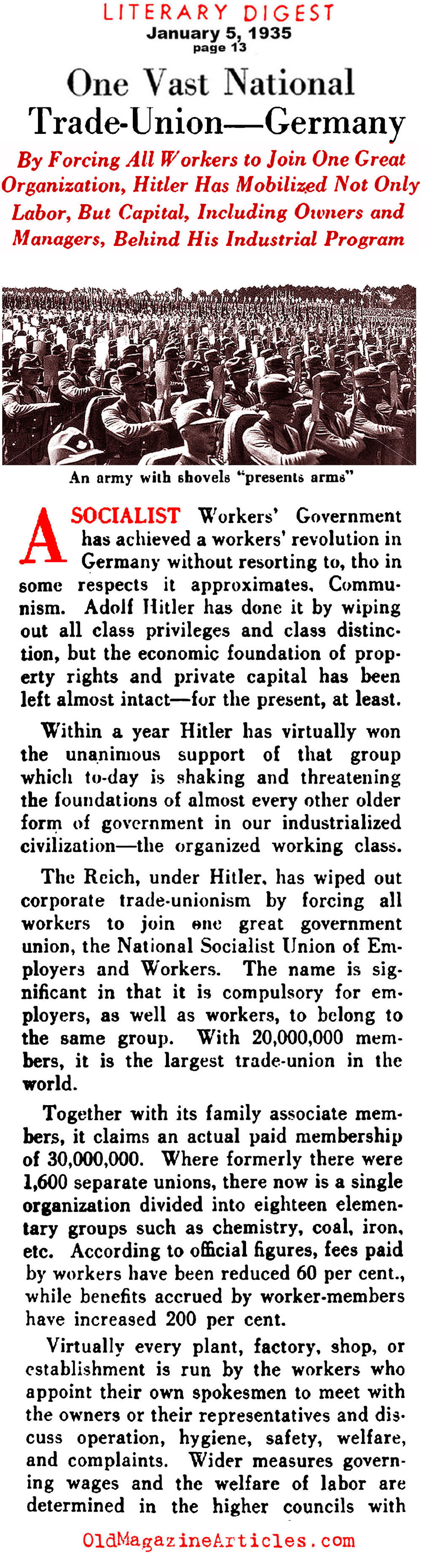 A Socialist Remedy for Nazi-Germany's Labor Questions (Literary Digest, 1935)