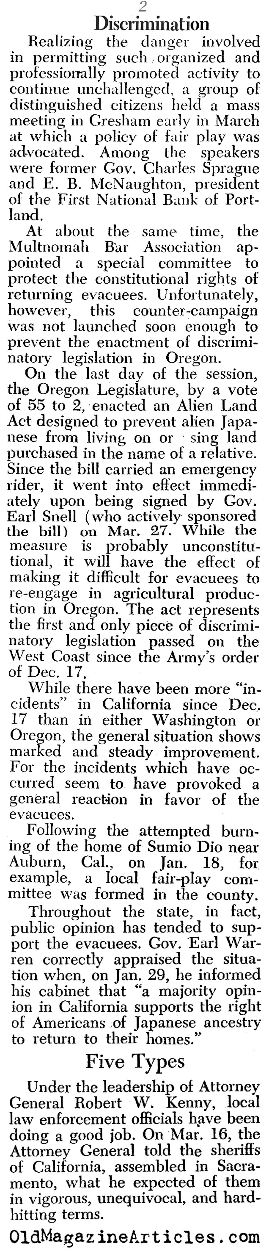 Anti-Nisei Bigotry in Two States Compared (PM Tabloid, 1945)