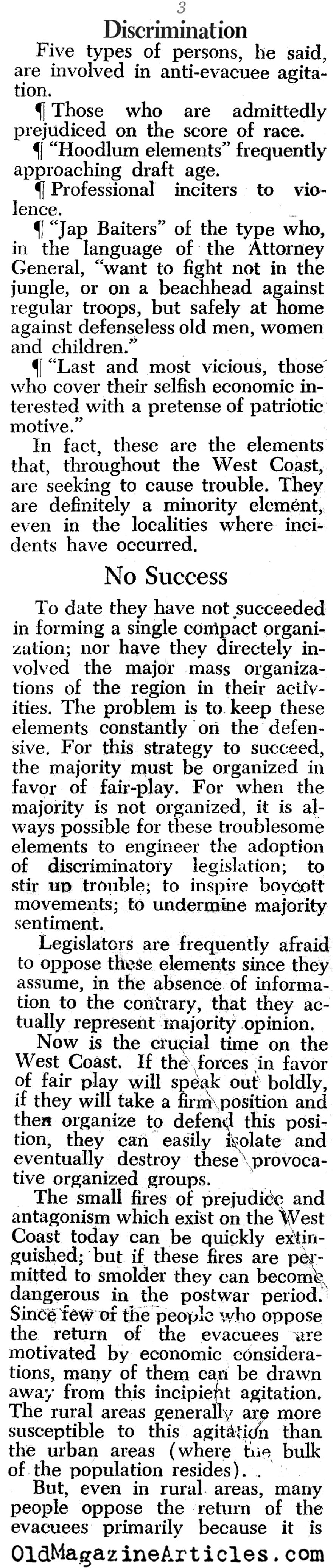 Anti-Nisei Bigotry in Two States Compared (PM Tabloid, 1945)