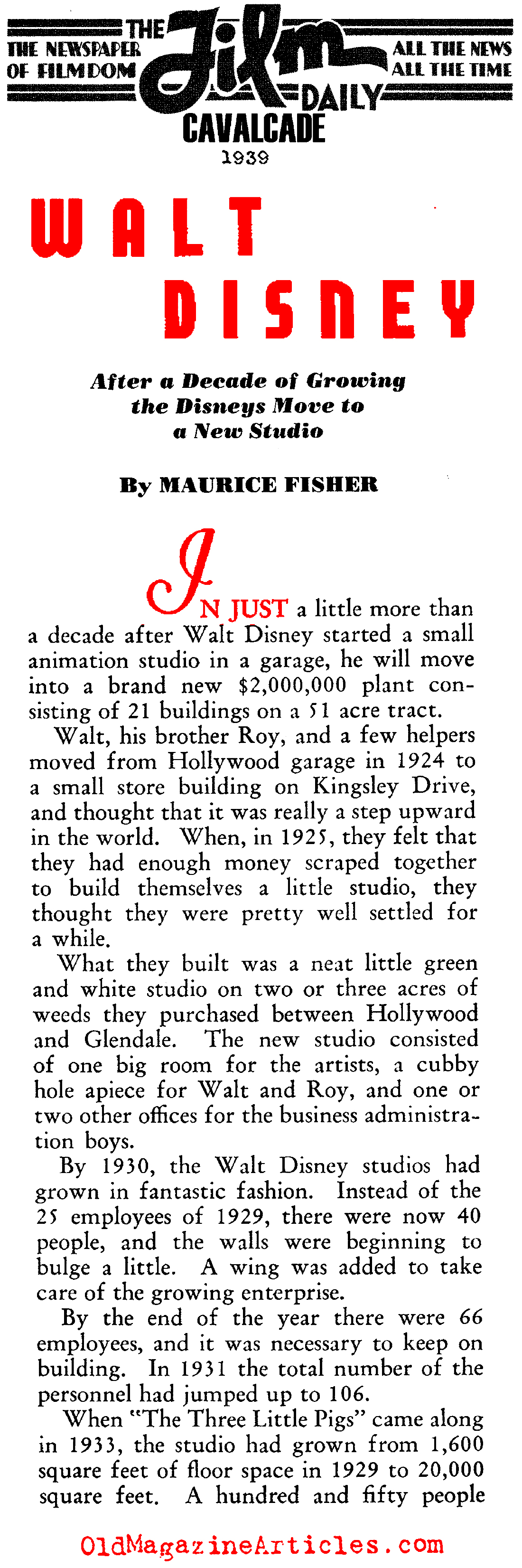 Growth and Expansion at the Walt Disney Company (Film Daily, 1939)