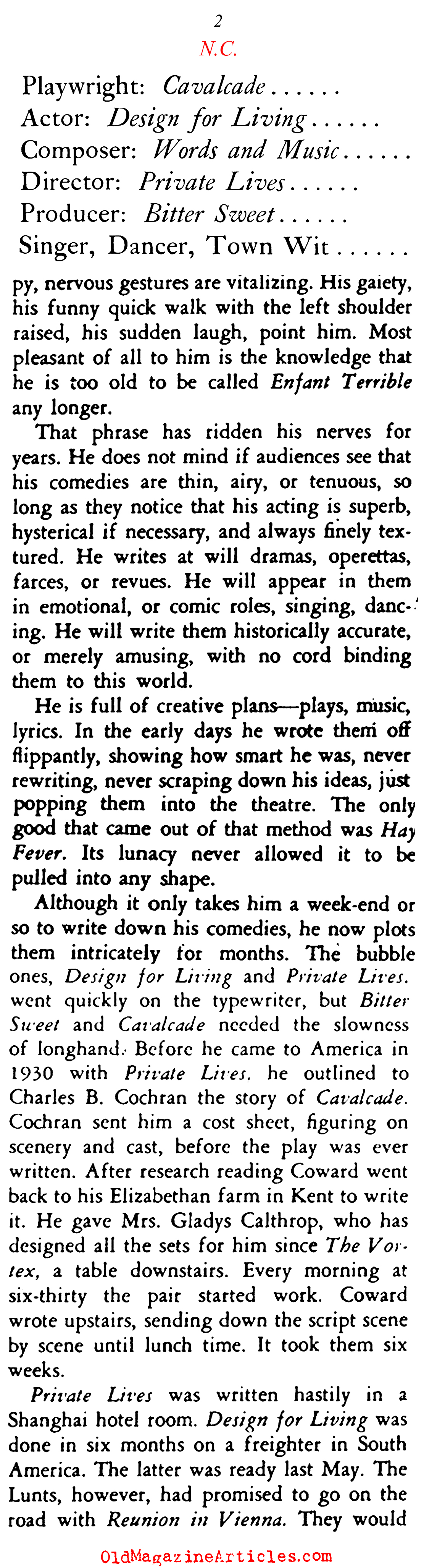 Nol Coward (Stage Magazine, 1933)