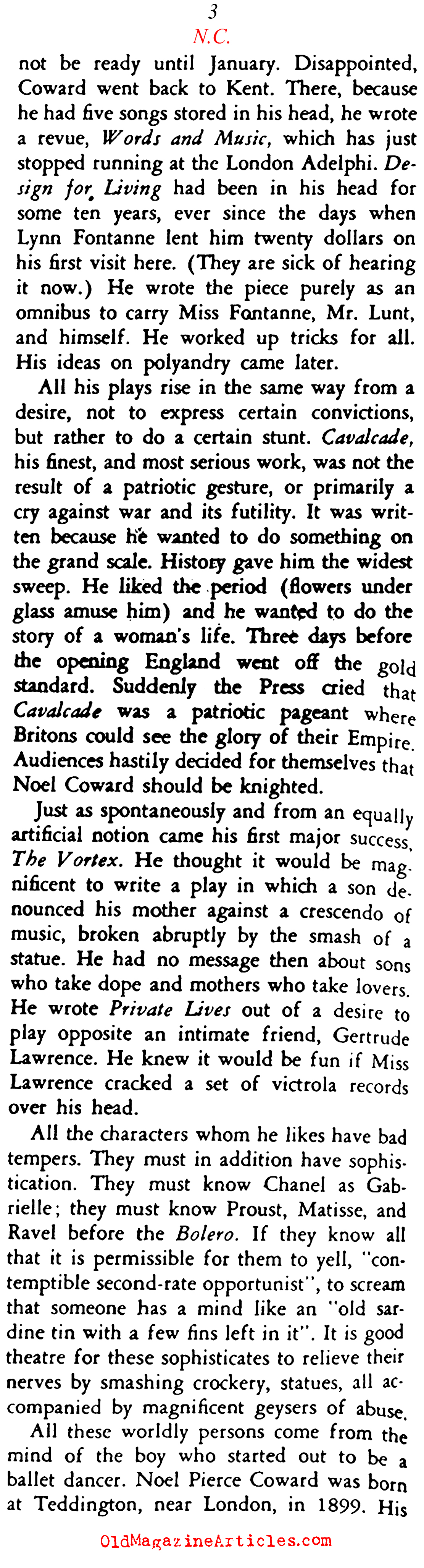 Nol Coward (Stage Magazine, 1933)