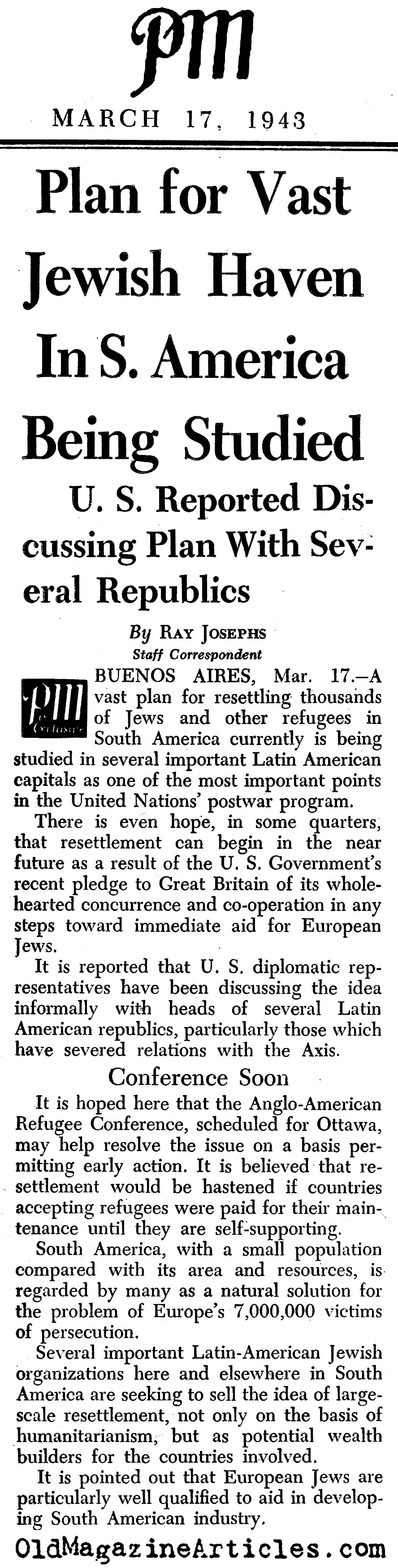 Establishing a Jewish Homeland - But Not In Israel (PM Tabloid, 1943)