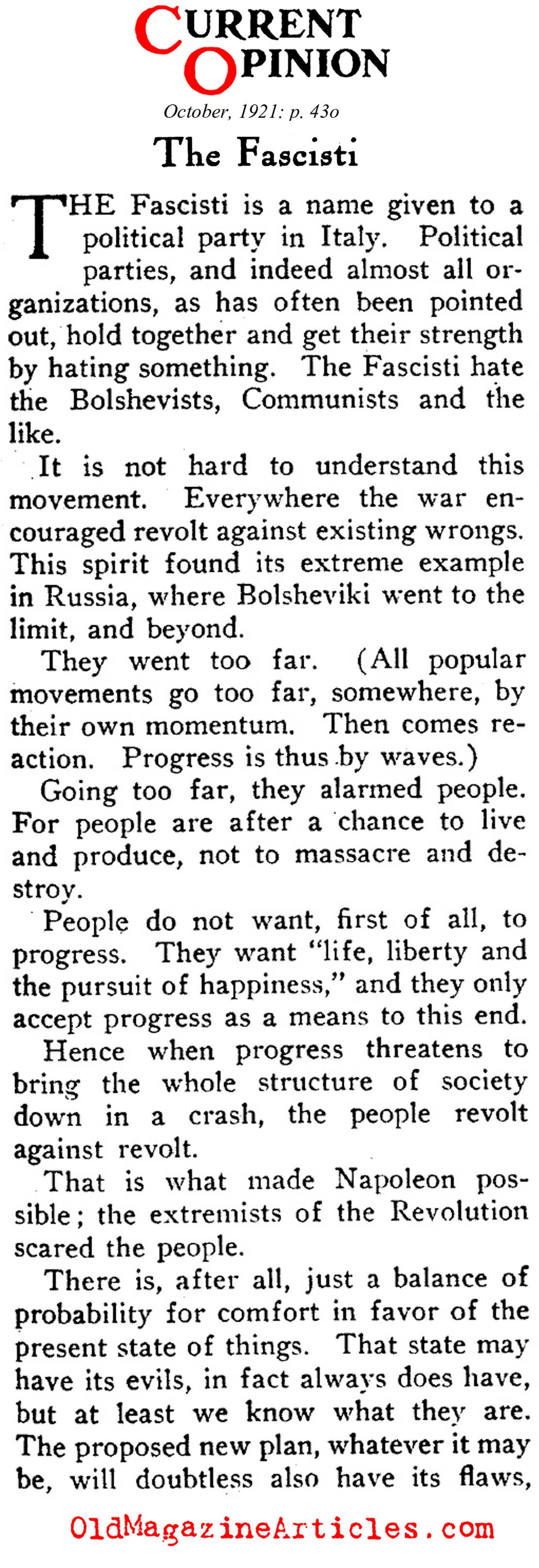 The Fascisti (Current Opinion, 1921)