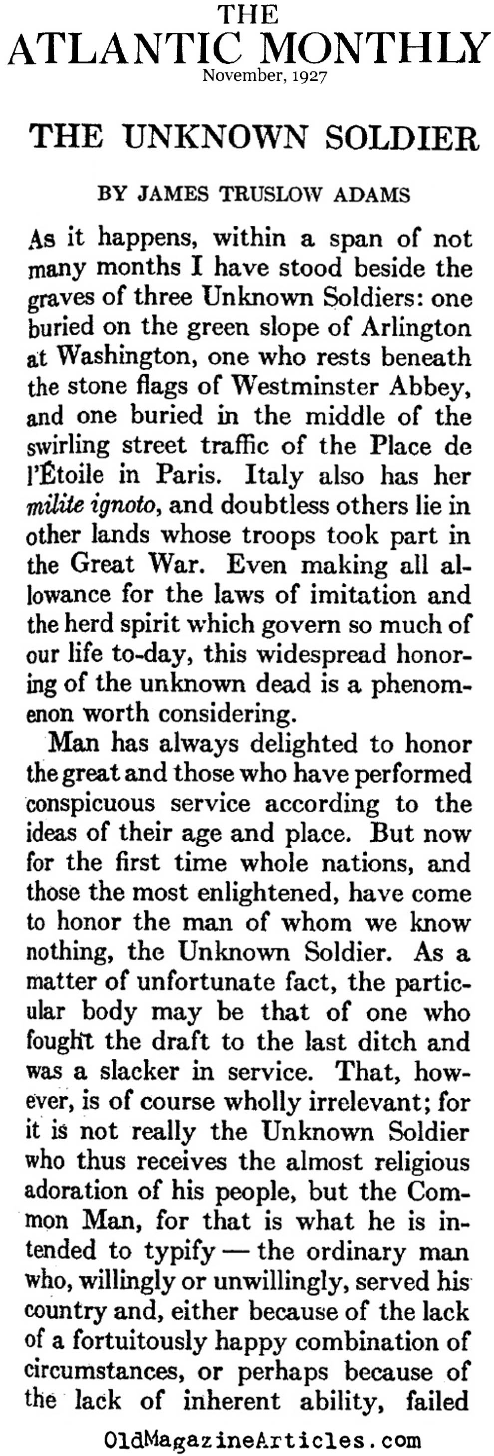 The Unknown Soldier (The Atlantic Monthly, 1927)