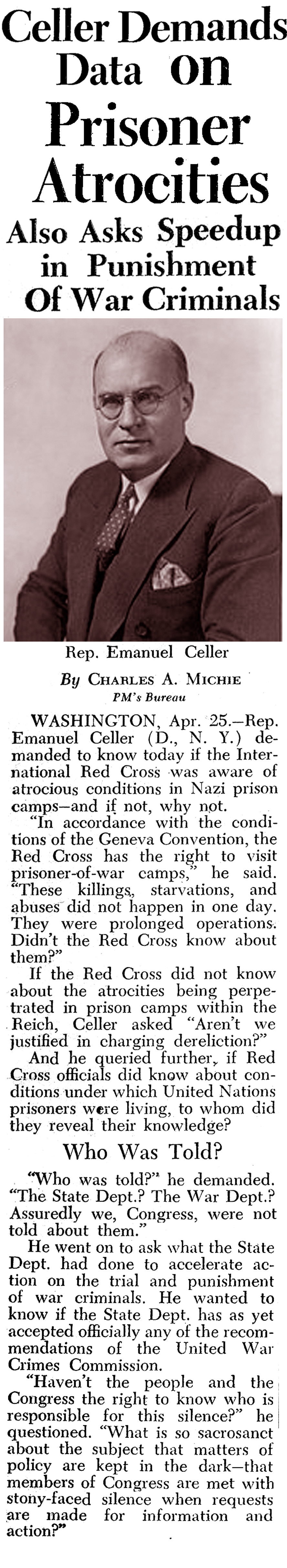 POW Abuse: What Did the Red Cross Know? (PM Tabloid, 1945)