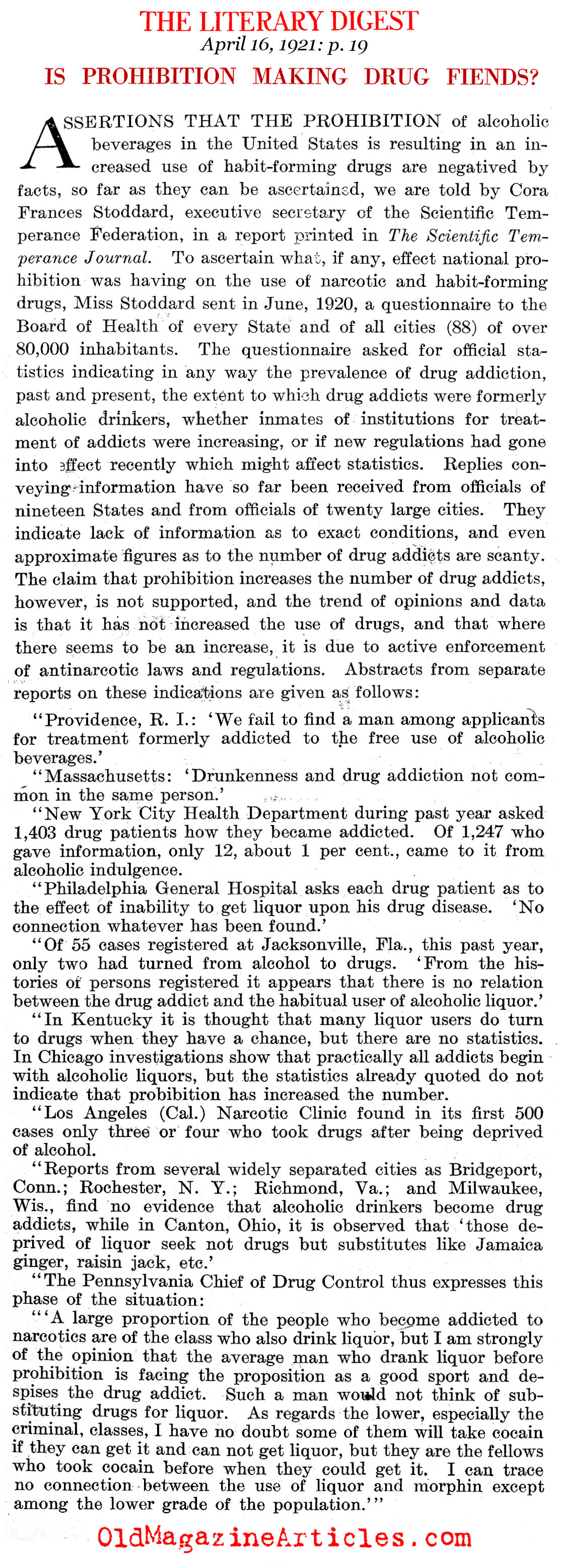 Will Prohibition Create More Drug Users? (The Literary Digest, 1922)