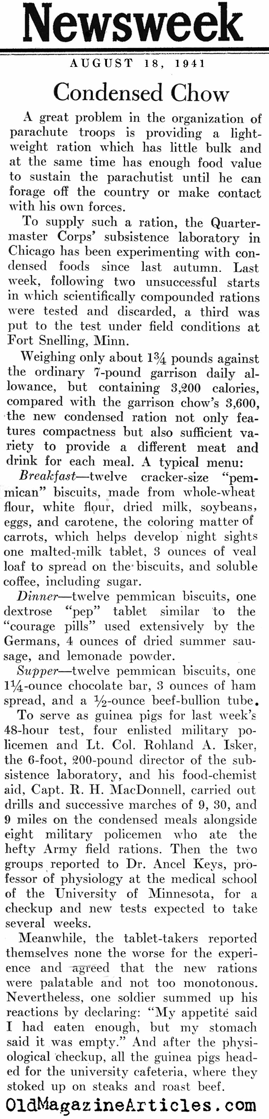 Feeding American Paratroopers (Newsweek Magazine, 1941)