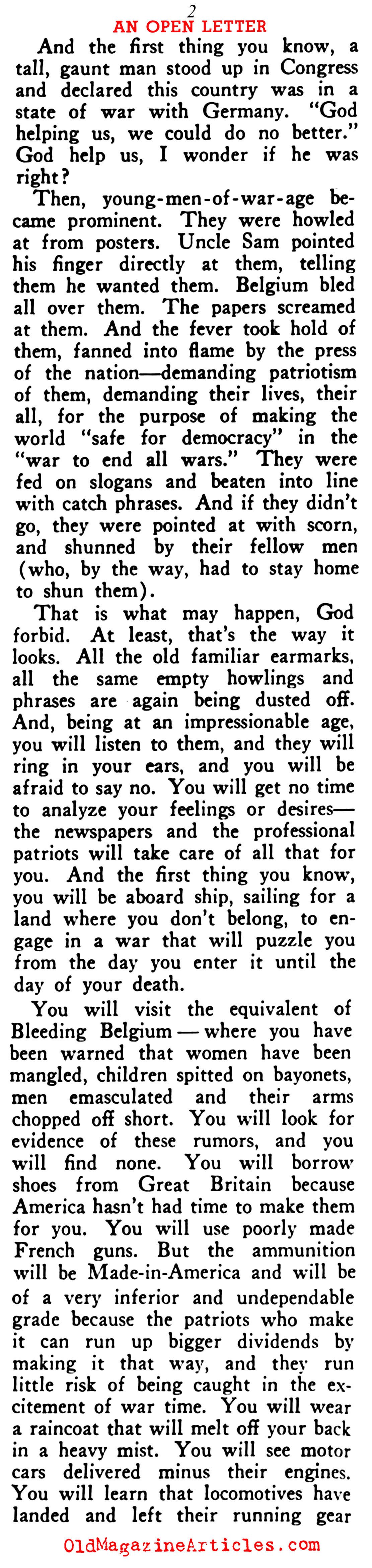 A Veteran Against War (Rob Wagner's Script Magazine, 1938)