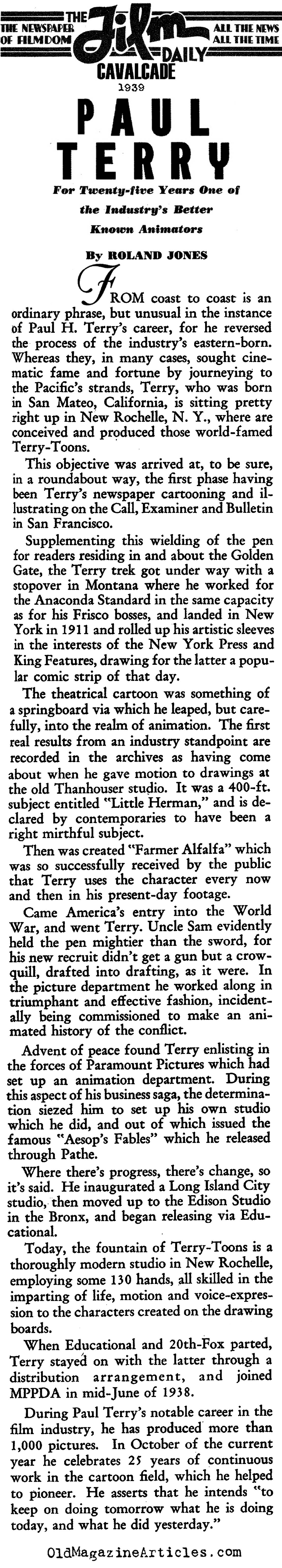 Paul Terry: The Other Animator  (Film Daily, 1939)