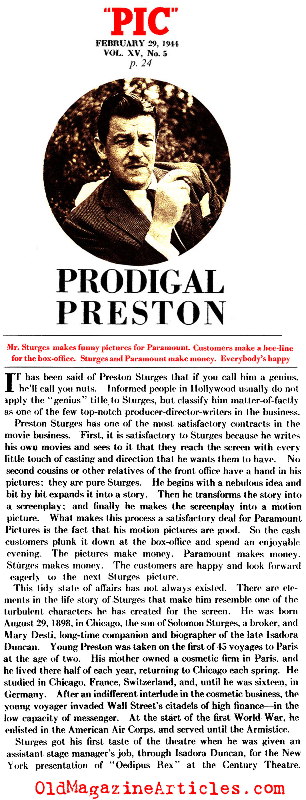 Preston Sturgis, Director (Pic Magazine, 1944)