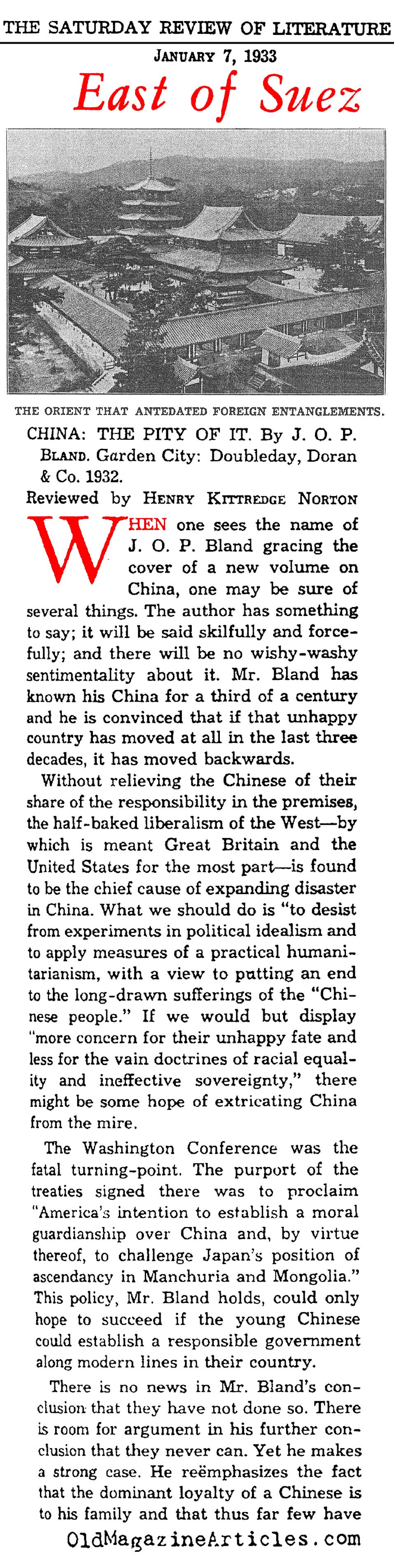 ''China: The Pity of It'' (Saturday Review of Literature, 1933)