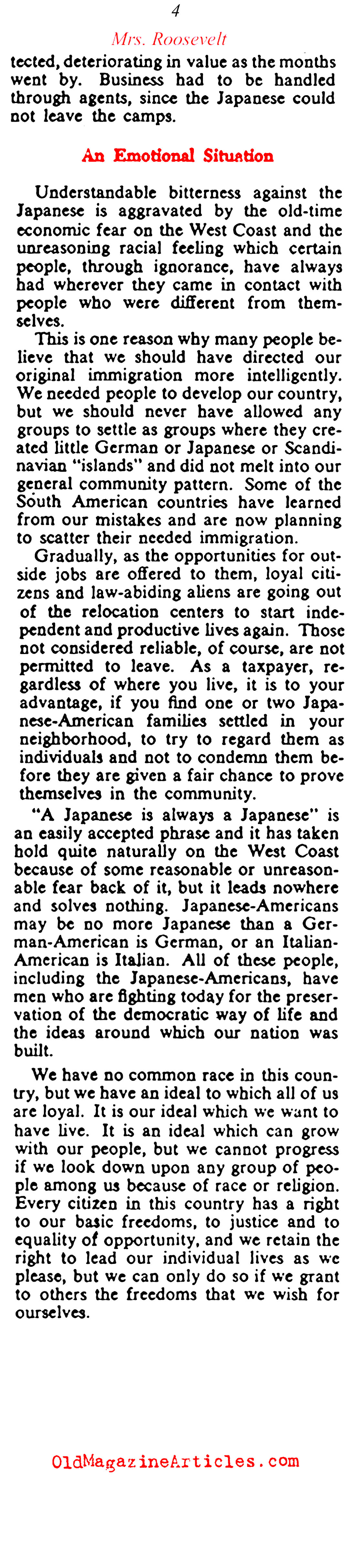 Eleanor Roosevelt on Japanese-American Internment (Collier's, 1943)