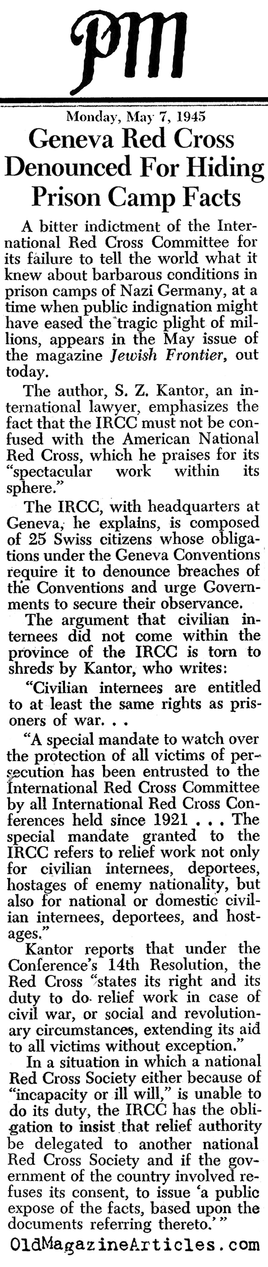 Geneva Red Cross Condemned (PM Tabloid, 1945)