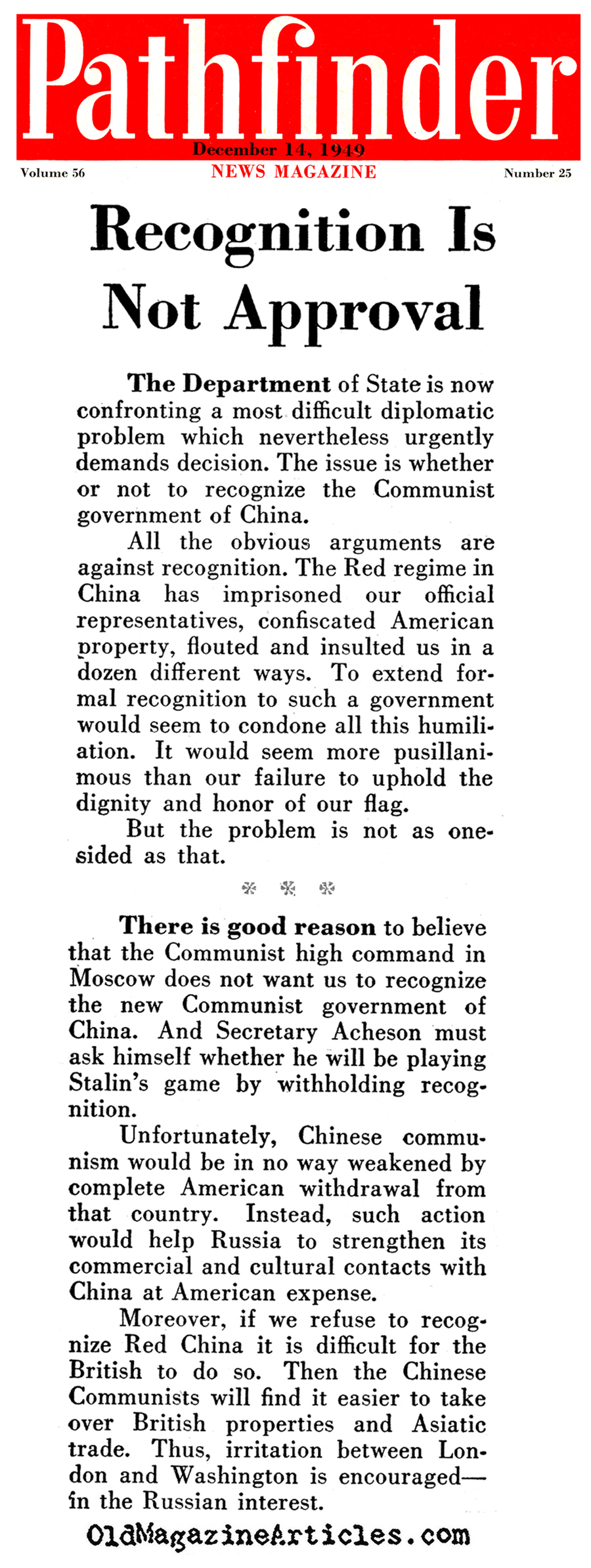 Did Stalin Want the U.S. to Recognize China?  (Pathfinder Magazine, 1949)