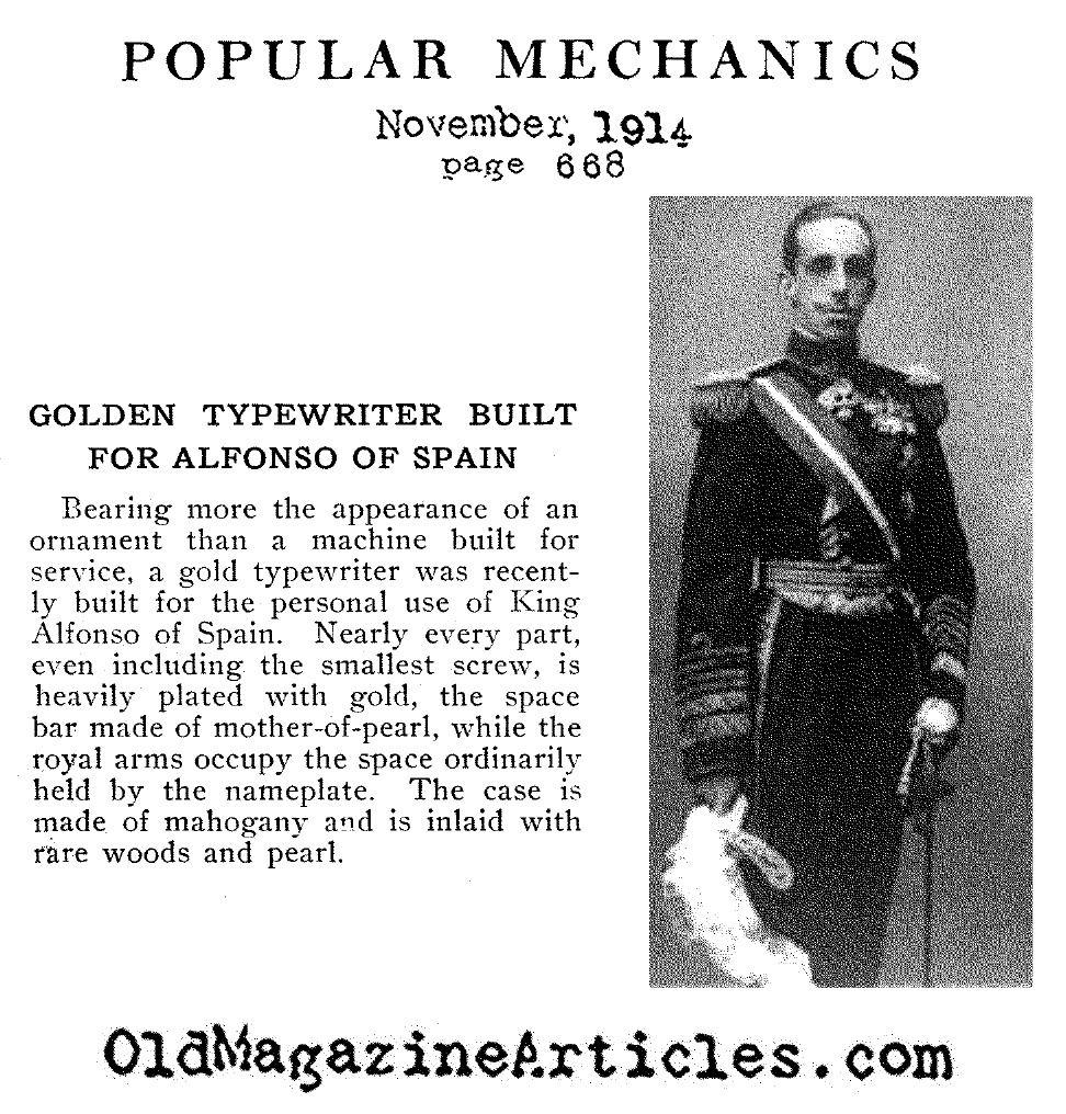 Alfonso XIII and his Typewriter (Popular Mechanics, 1914)
