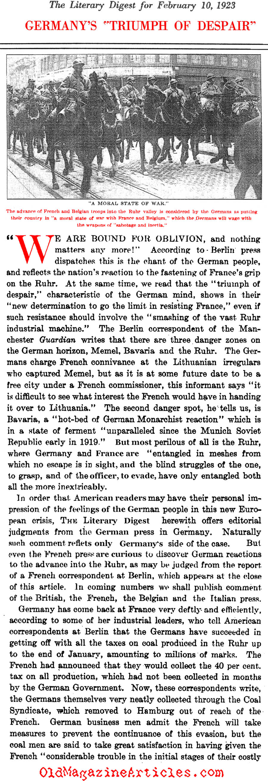The French Army Moves into the Ruhr Valley (Literary Digest, 1923)
