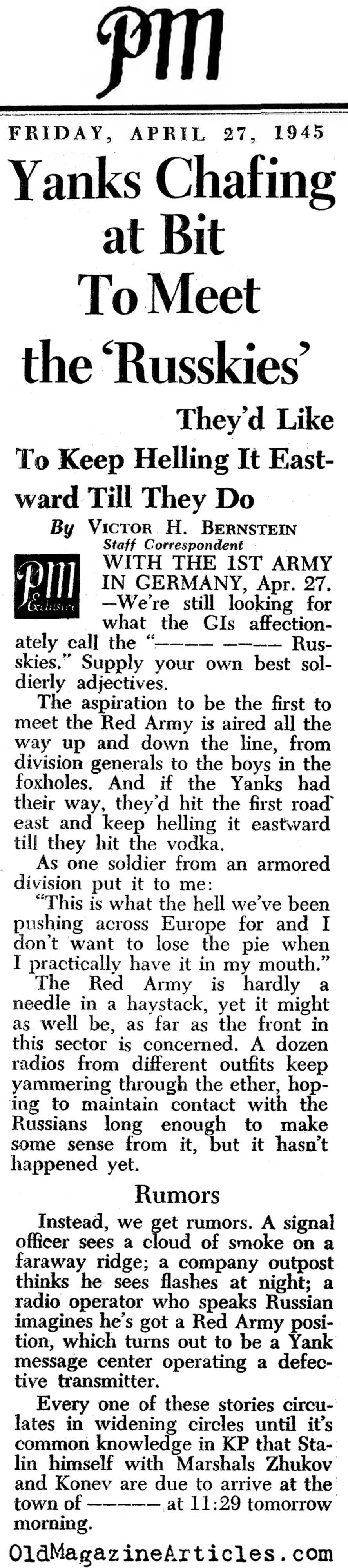 Longing to Meet the Reds (PM Tabloid, 1945)