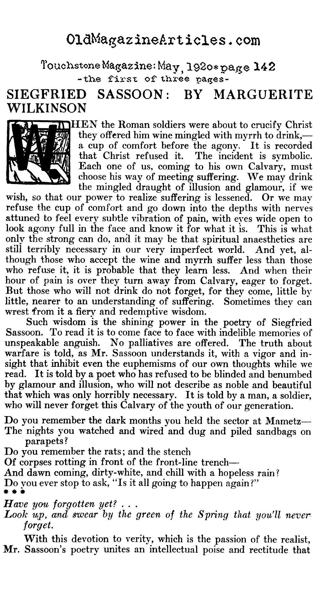 Siegfried Sassoon Reviewed (Touchstone Magazine, 1920)