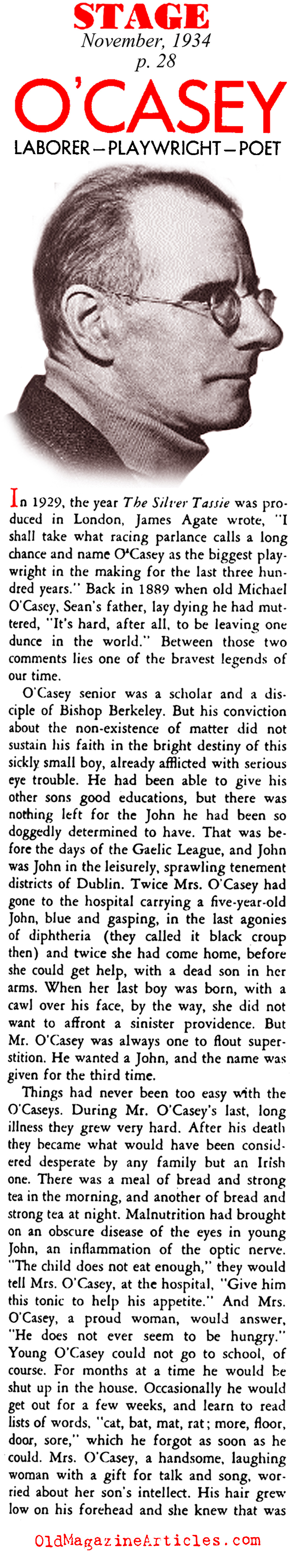 Sean O'Casey: Laborer, Playwright, Poet (Stage Magazine, 1934)
