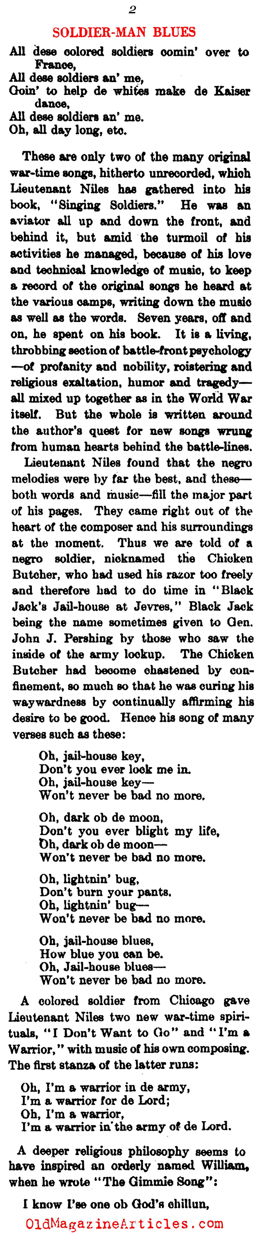 ''Soldier Man Blues from Somewhere in France'' (Literary Digest, 1927)