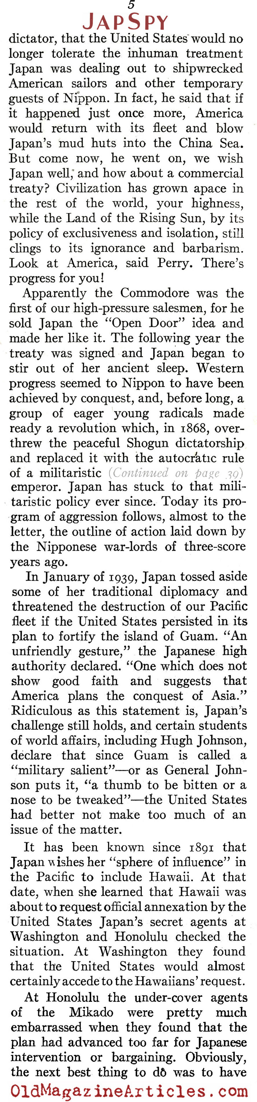 The Japanese Spy Problem (American Legion Magazine, 1939)