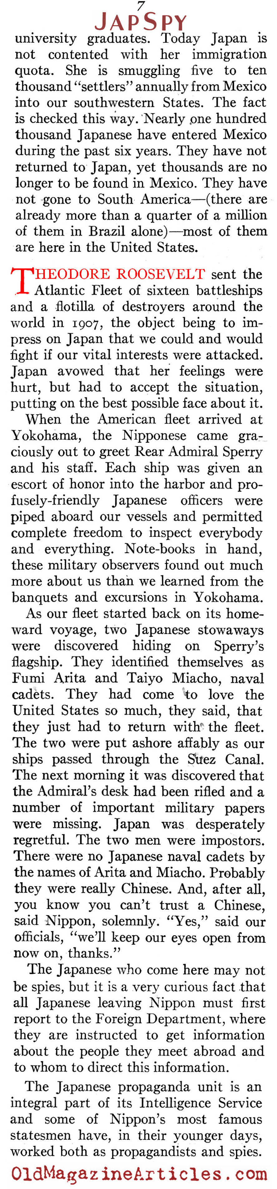 The Japanese Spy Problem (American Legion Magazine, 1939)