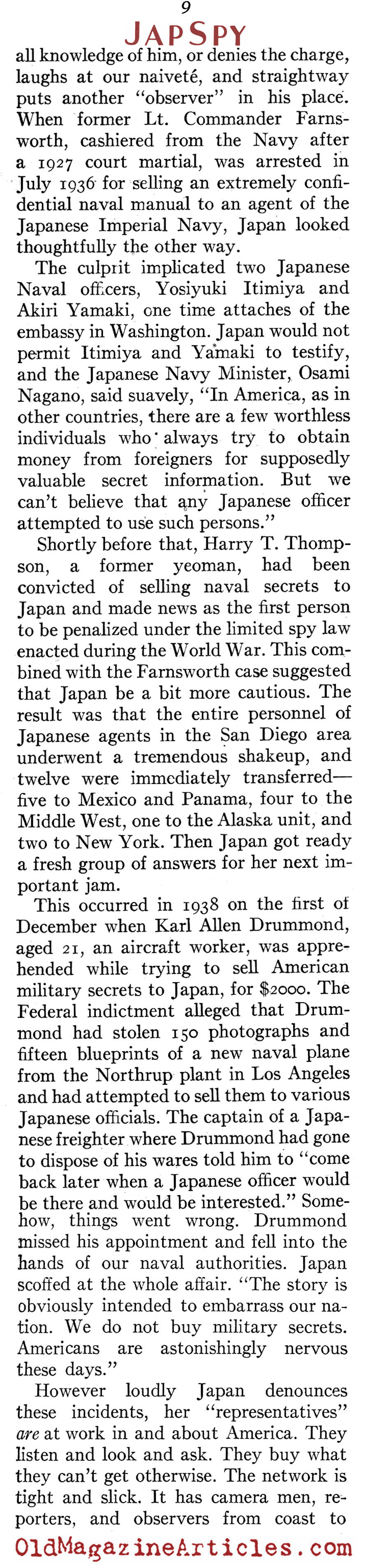 The Japanese Spy Problem (American Legion Magazine, 1939)