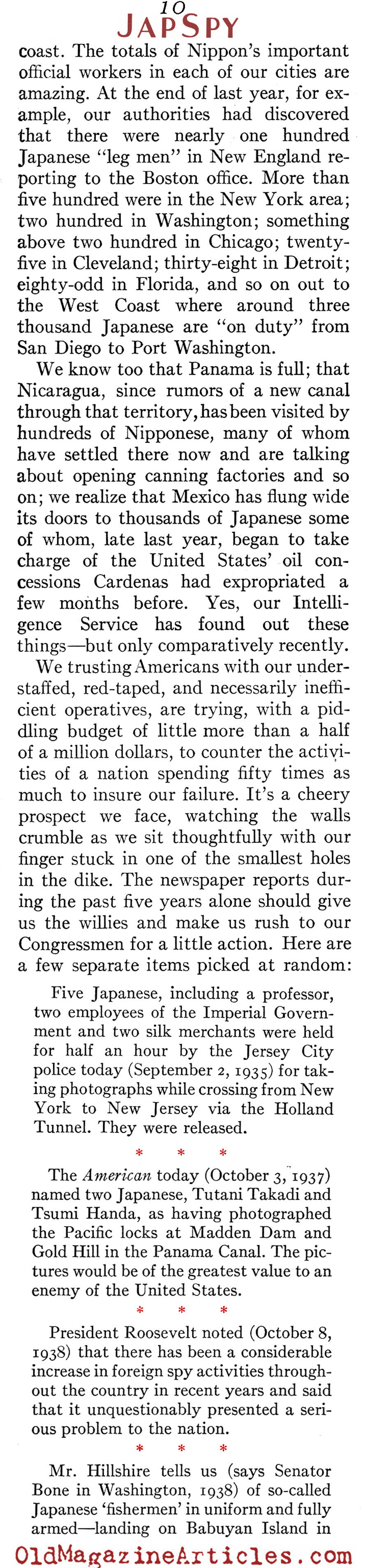 The Japanese Spy Problem (American Legion Magazine, 1939)