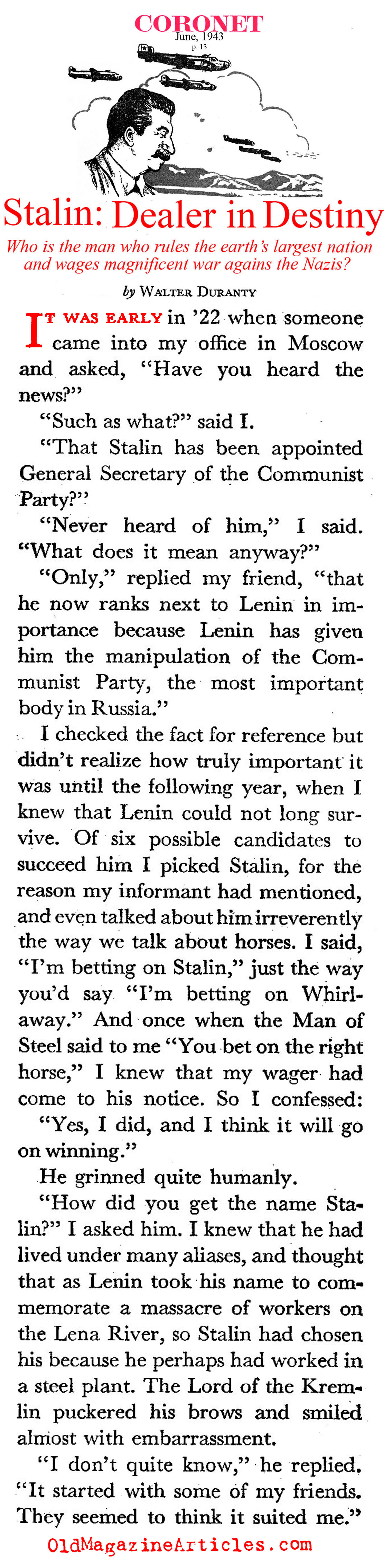 The Optimist's Joseph Stalin (Coronet Magazine, 1943)