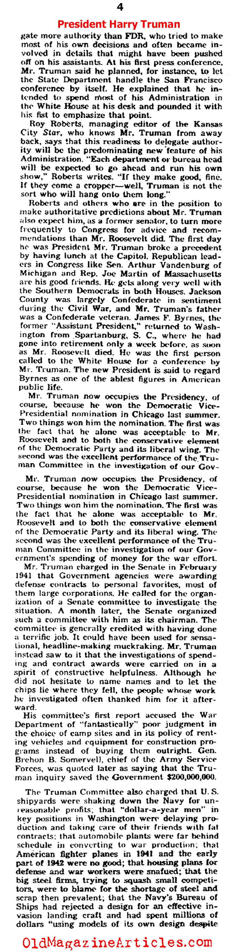 The New Commander-in-Chief: Harry S Truman (Yank Magazine, 1945)