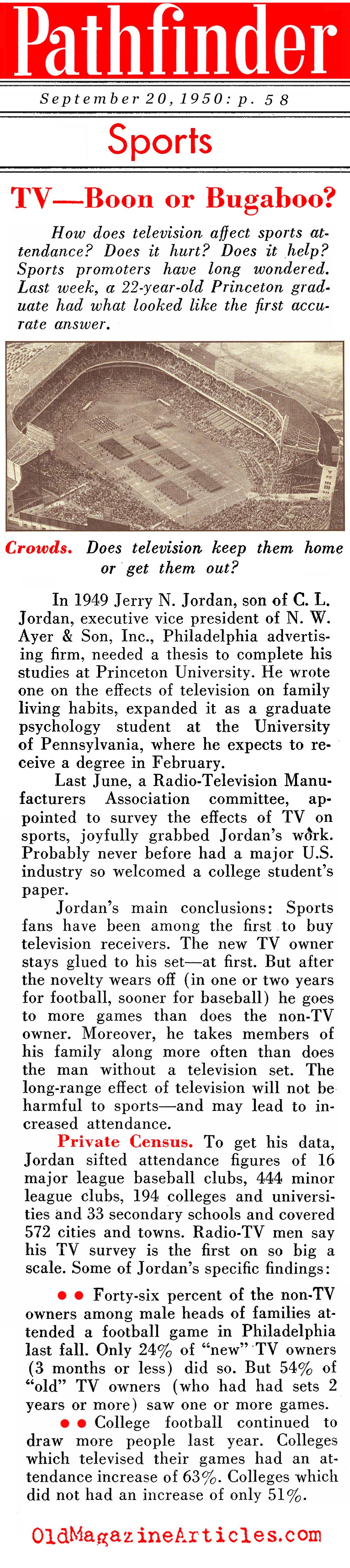 TV Viewers And Sports Attendance (Pathfinder Magazine, 1950)