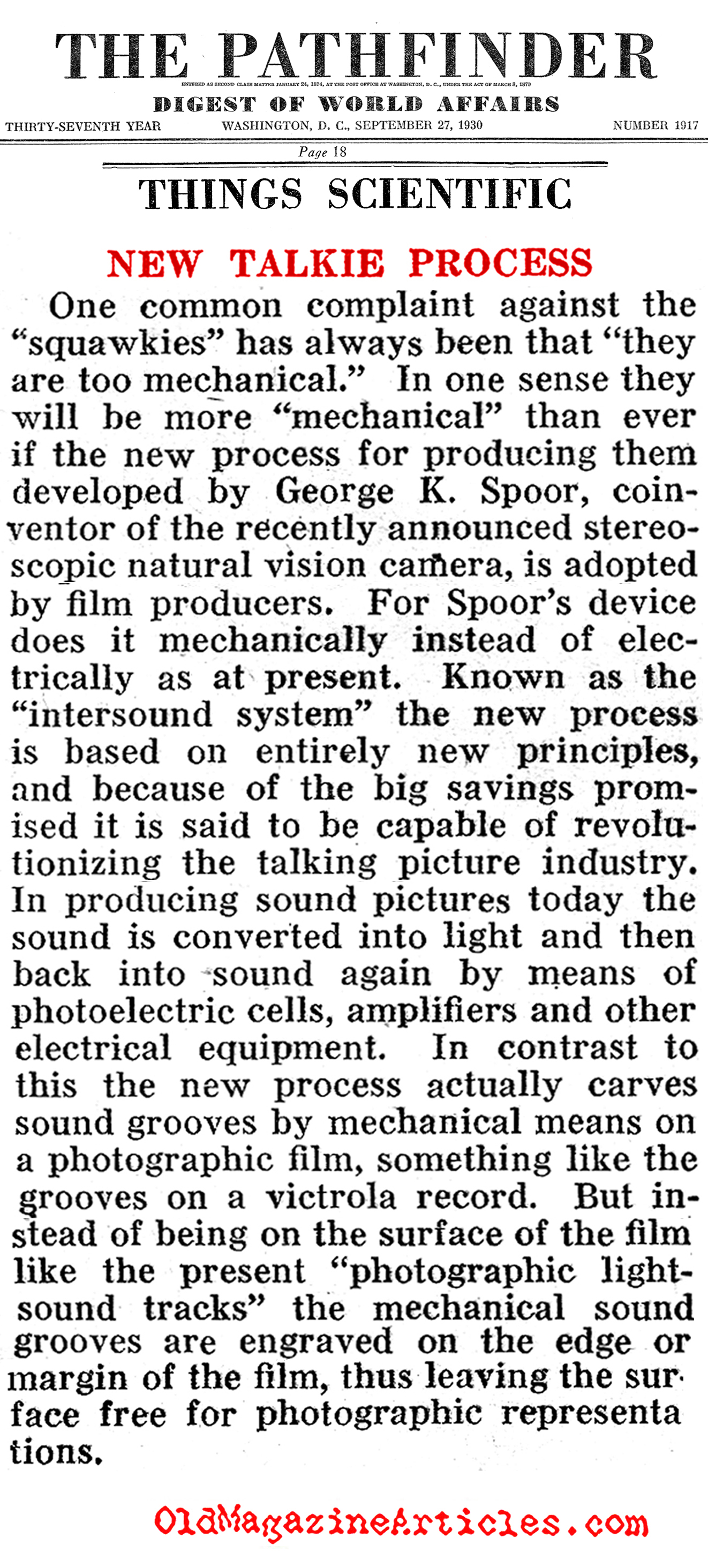 The Inter-Sound System (Pathfinder Magazine, 1930)