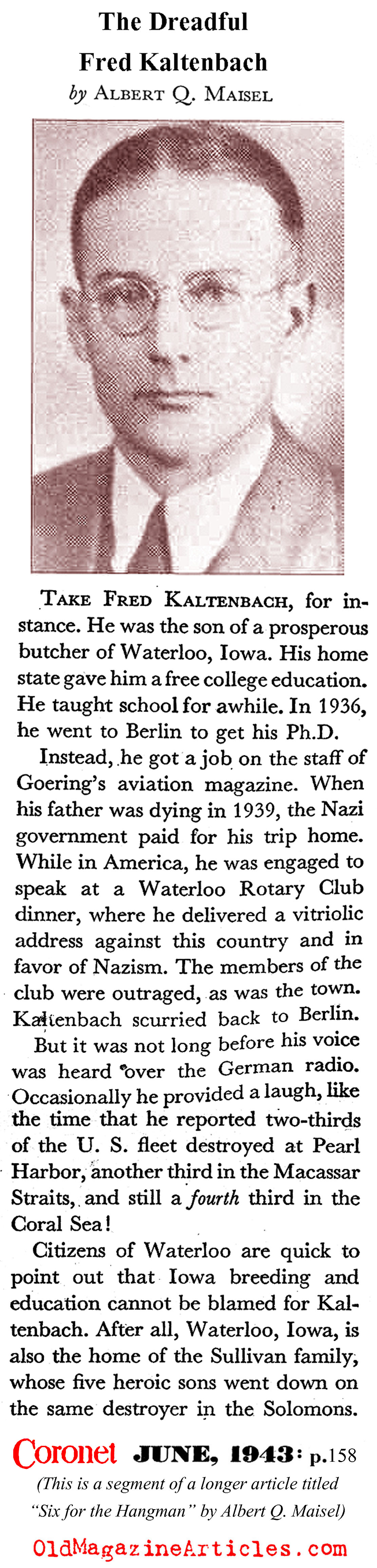 Fred Kaltenbach of Iowa (Coronet Magazine, 1943)