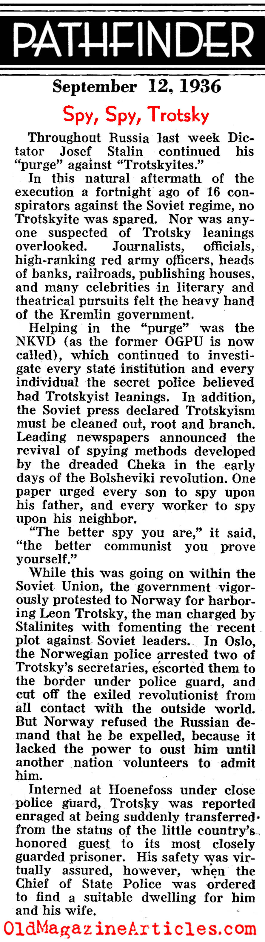 In Search of Trotskyites (Pathfinder Magazine, 1936)