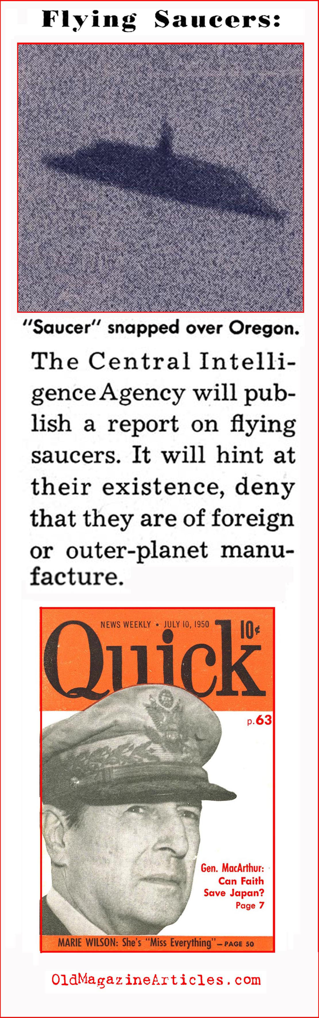 CIA Issues Report on UFO Sightings (Quick Magazine, 1950)