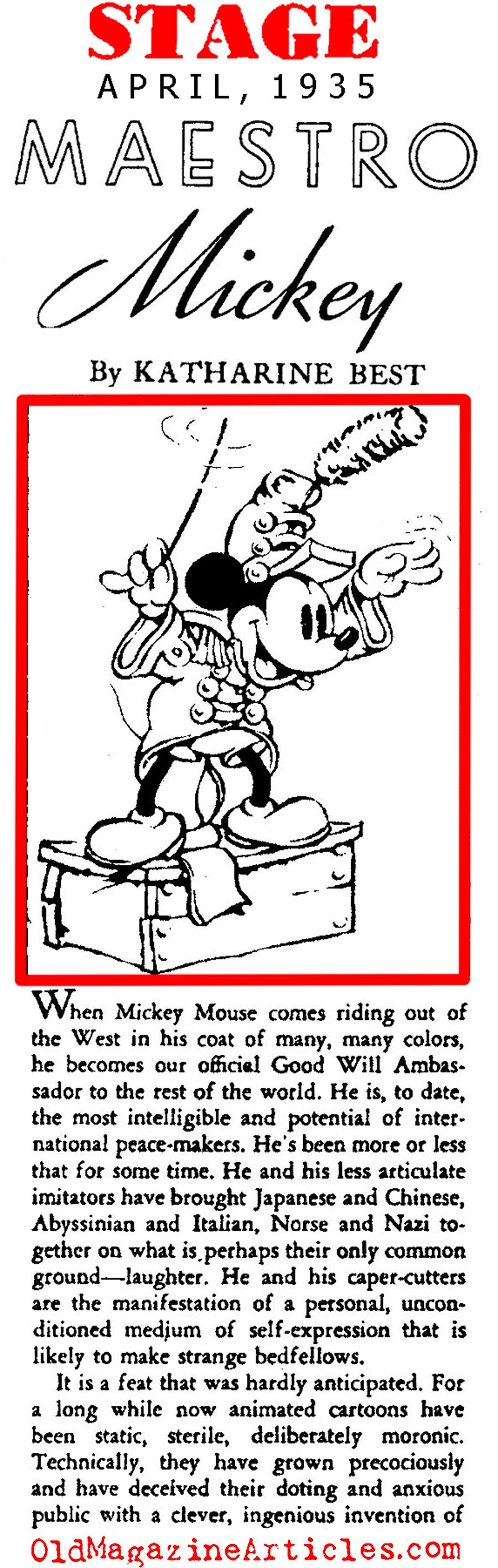 Mickey Mouse: Goodwill Ambassador (Stage Magazine, 1935)