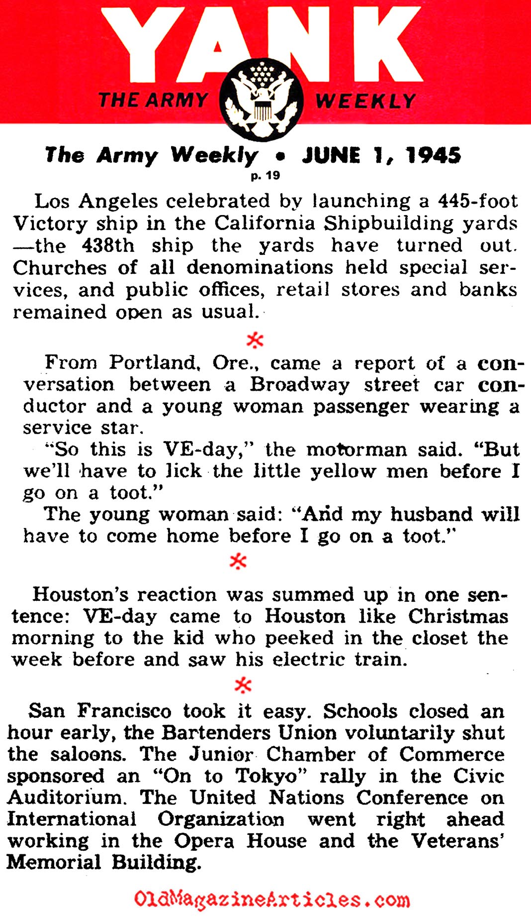 VE-Day in Four Western American Cities (Yank Magazine, 1945)