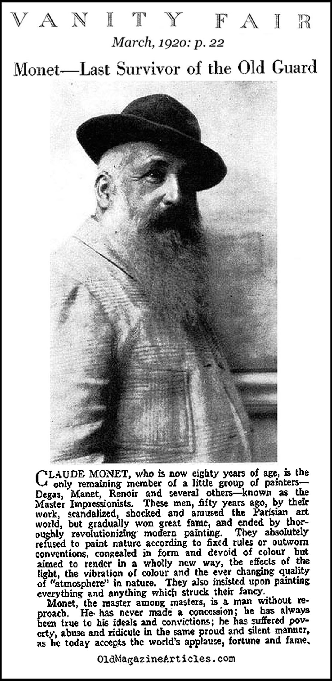 Claude Monet at the Age of Eighty (Vanity Fair Magazine, 1920)