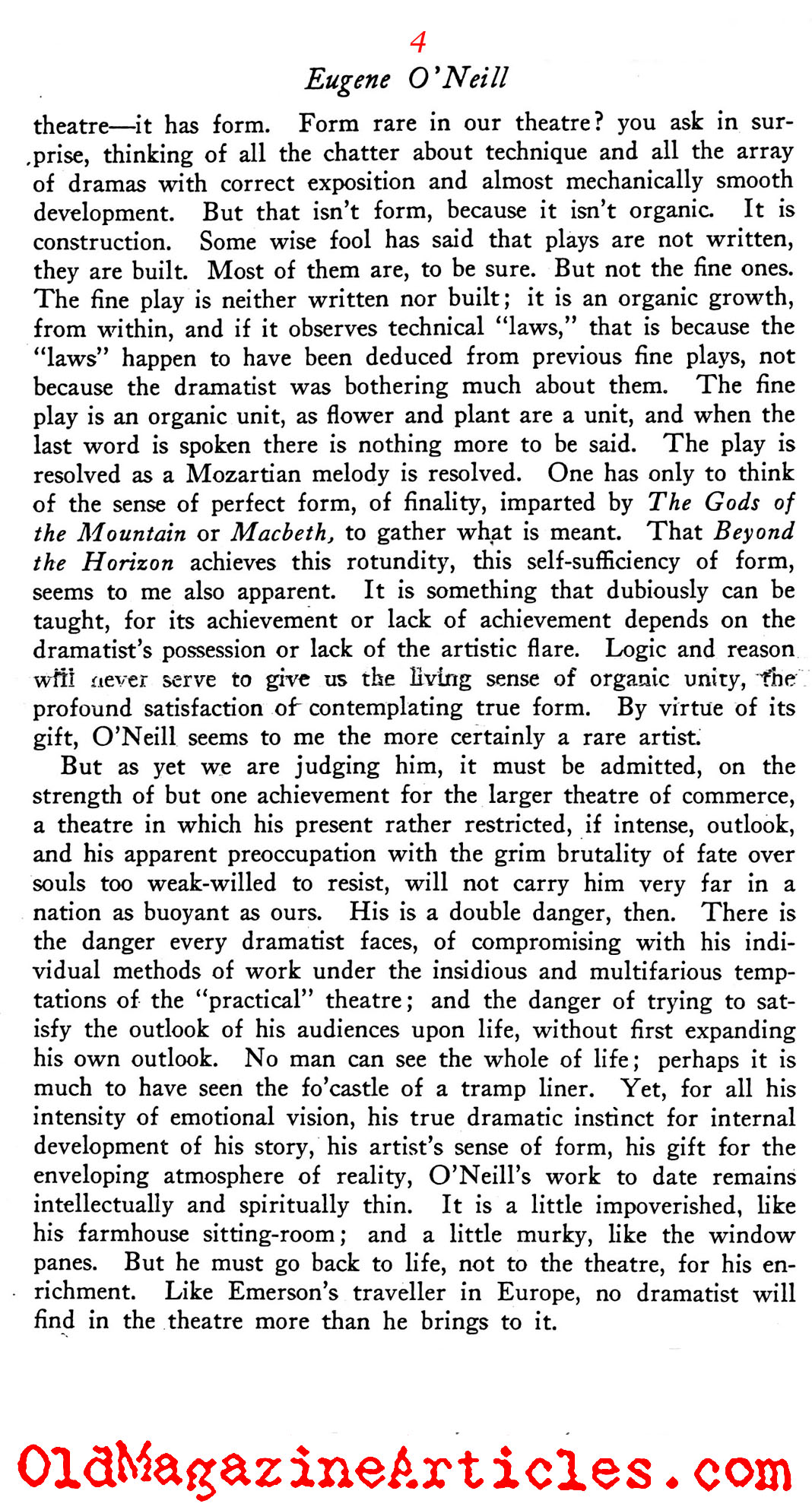 Harsh Words for Eugene O'Neill (Theatre Arts Magazine, 1920)
