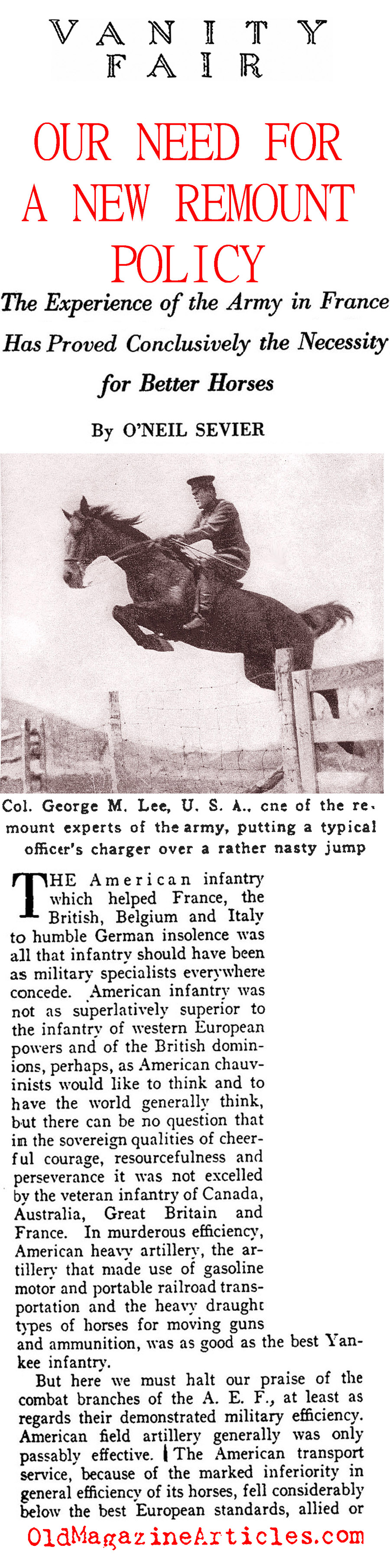 The Case for Cavalry (Vanity Fair Magazine, 1919)
