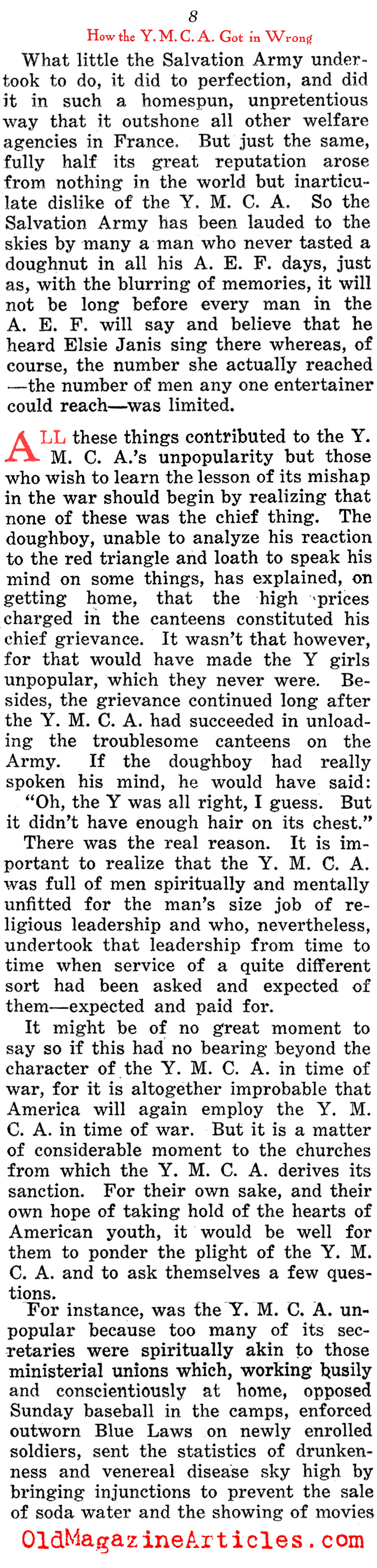 How the YMCA Got it Wrong (The Home Sector, 1919) 