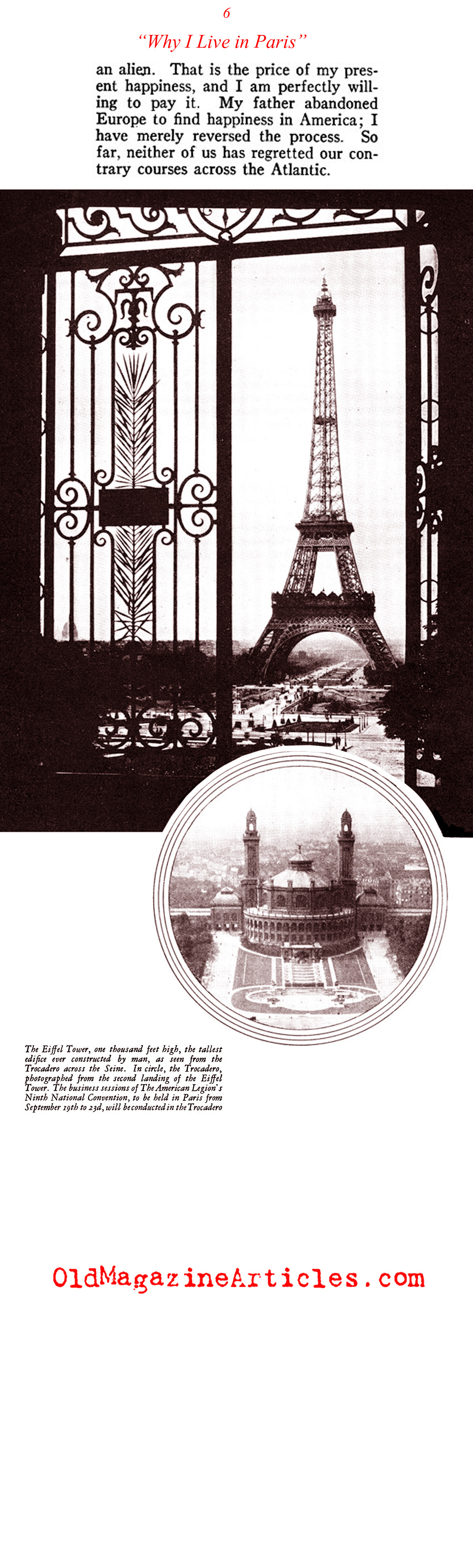''Why I Live in Paris'' by a Former American Soldier (American Legion Monthly, 1927)