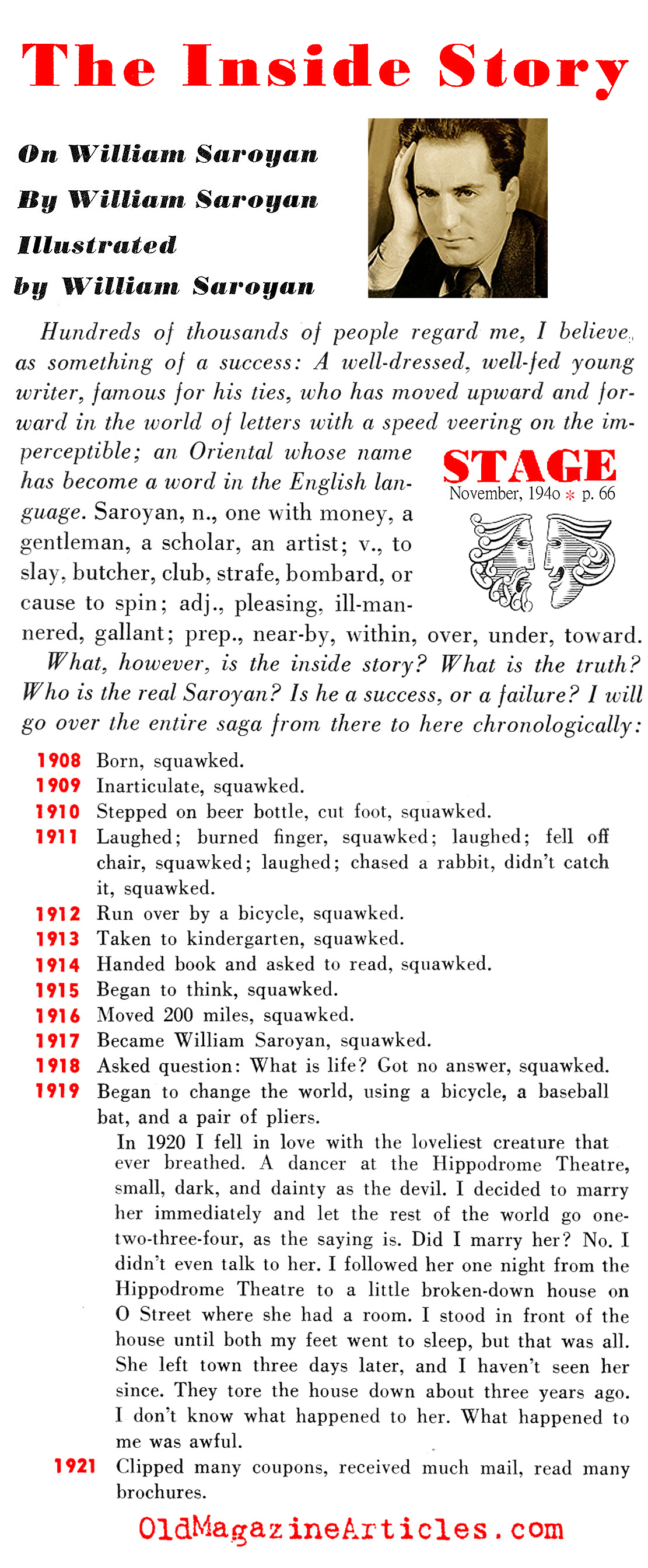 William Saroyan on William Saroyan (Stage Magazine, 1940)